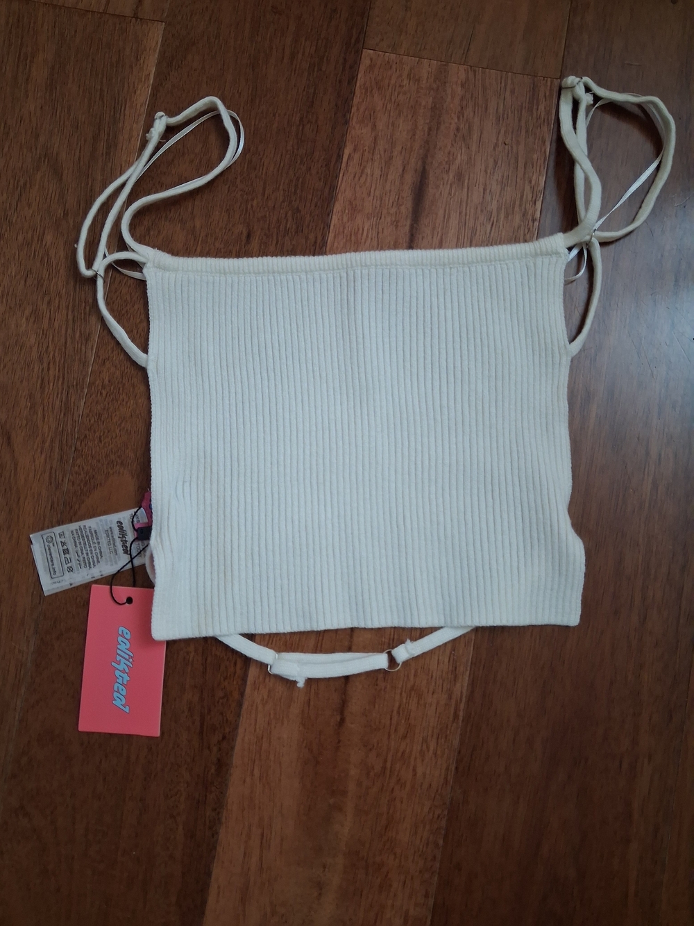 Garage Cream Lace-Trim Ribbed Camisole with Front Tie - Picture 3 of 4